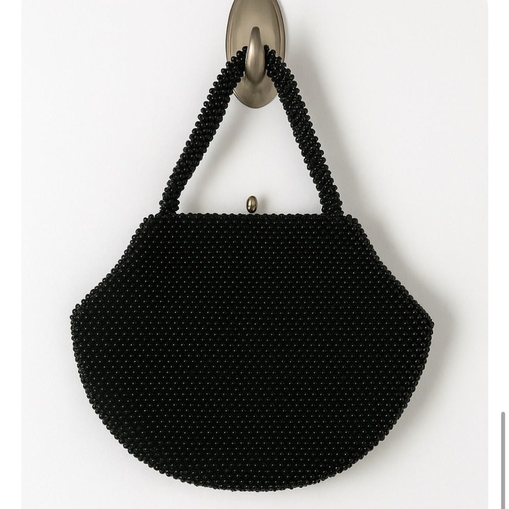 * Vintage Corde Black Bead Small Mini Handbag Purse Snap Closure Night Date